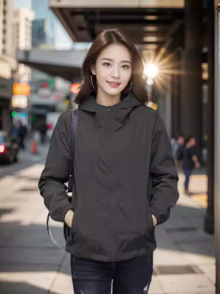 春秋款外套女2025年短款风衣女定制LOGO早春连帽双层薄款外套上衣